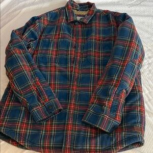 L.L. Bean Men's Blue and Red Plaid Casual Button Down Shirt